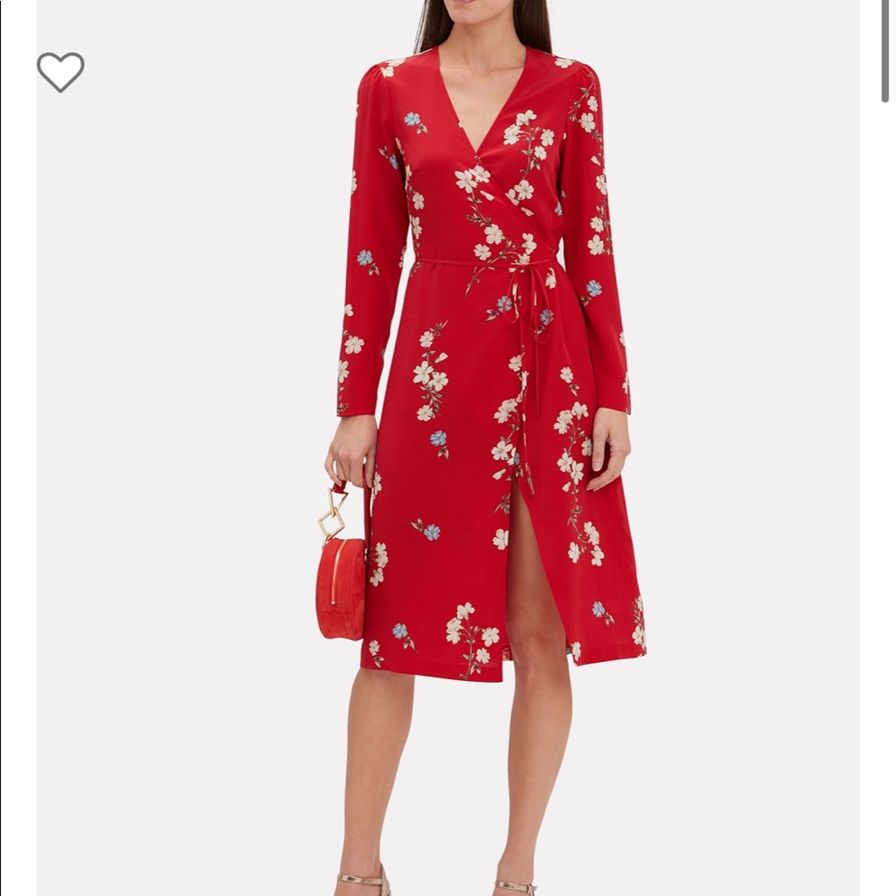 Intermix Ottavia Red Floral Wrap Printed Long Sleeve Dress 0 - Picture 1 of 8